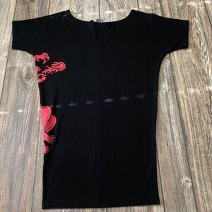 Moco Black Fireball Devil Graphic Tee Shirt Dress Bodycon Fitted